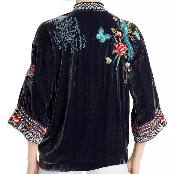 Johnny Was Gen Boho Velvet Floral Embroidered Kimono Jacket Jasper NWT